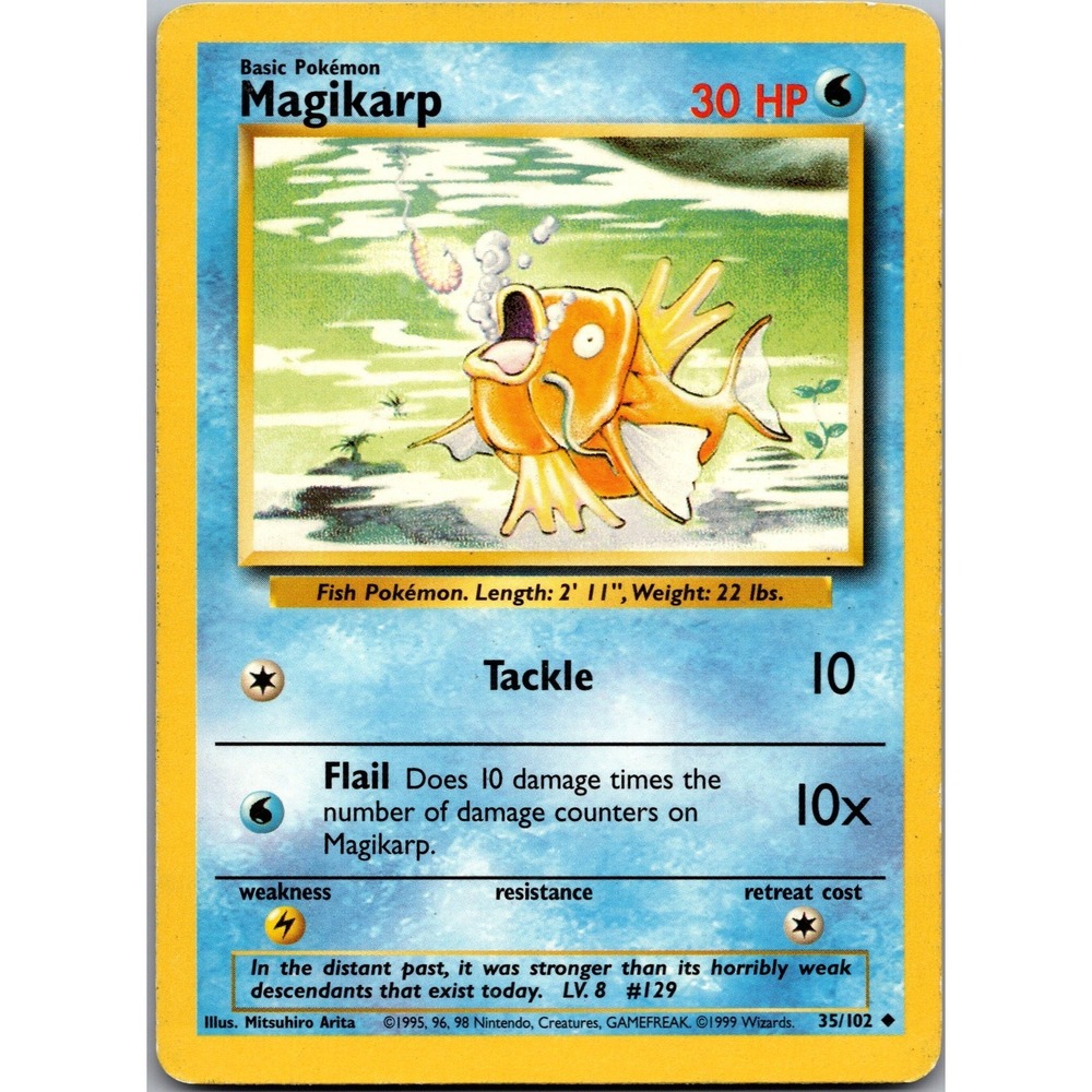Pokemon Magikarp 35/102 Base Set Uncommon 1999 WOTC Vintage Card LP